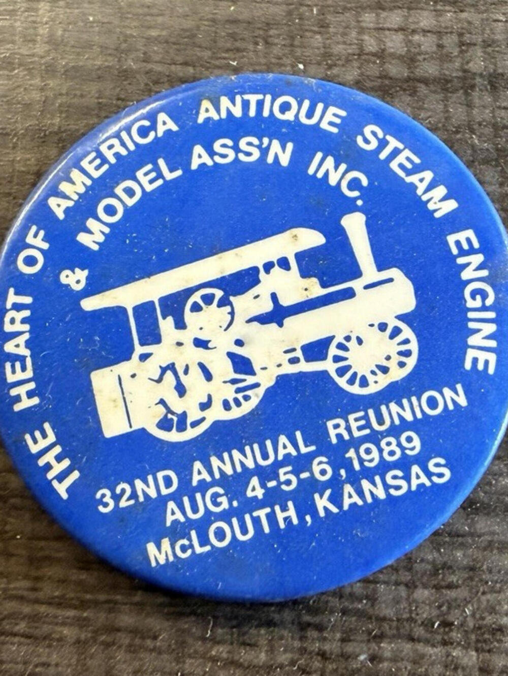 Heart of America Model Assn Antique Steam Engine 1989 Reunion Pinback Button